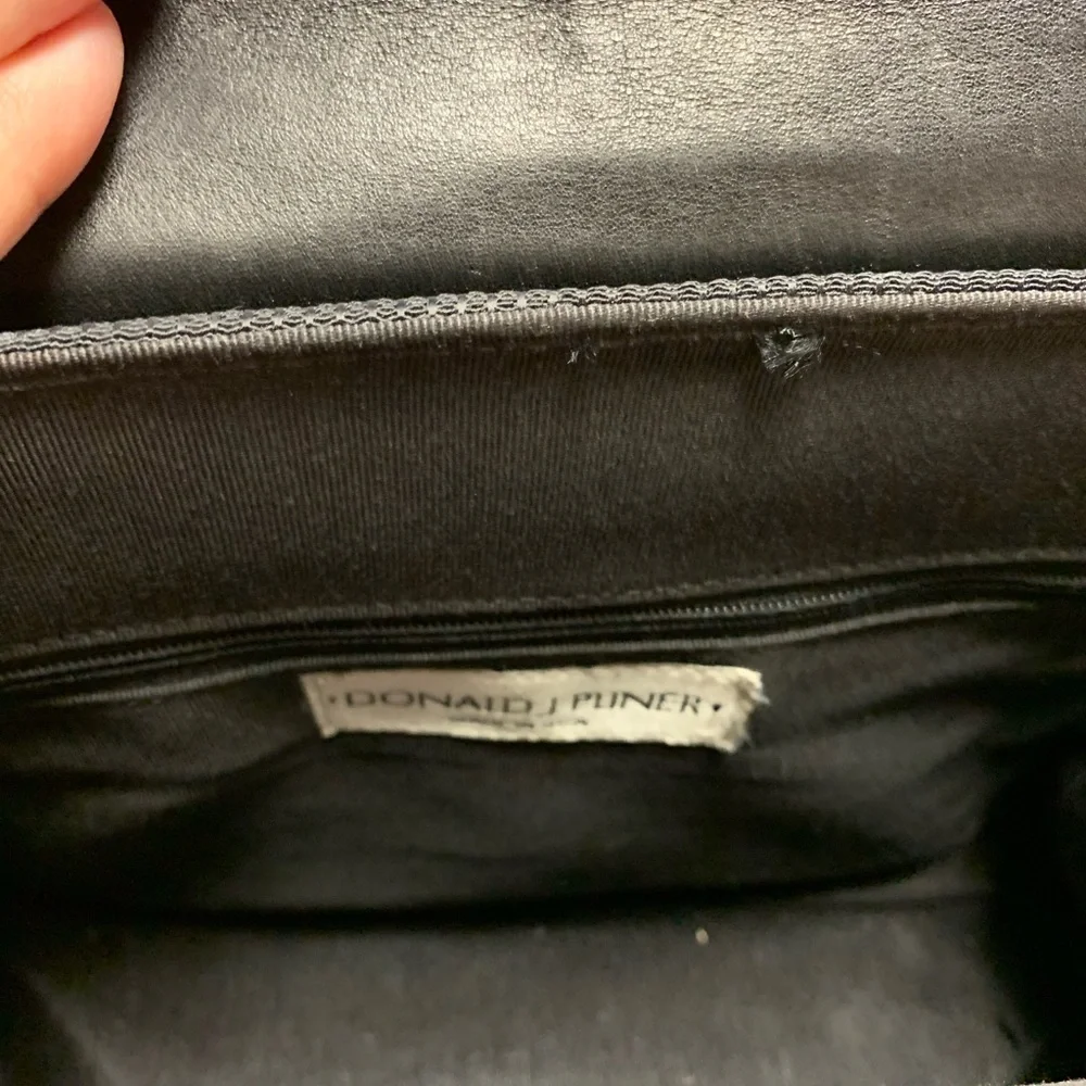 Womens Donald Pliner Black Satchel Leather/fabric Bag